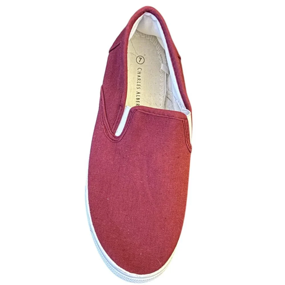 Charles Albert NWOT Women's Burgundy Red slip‎ on shoes Canvas sz 7
